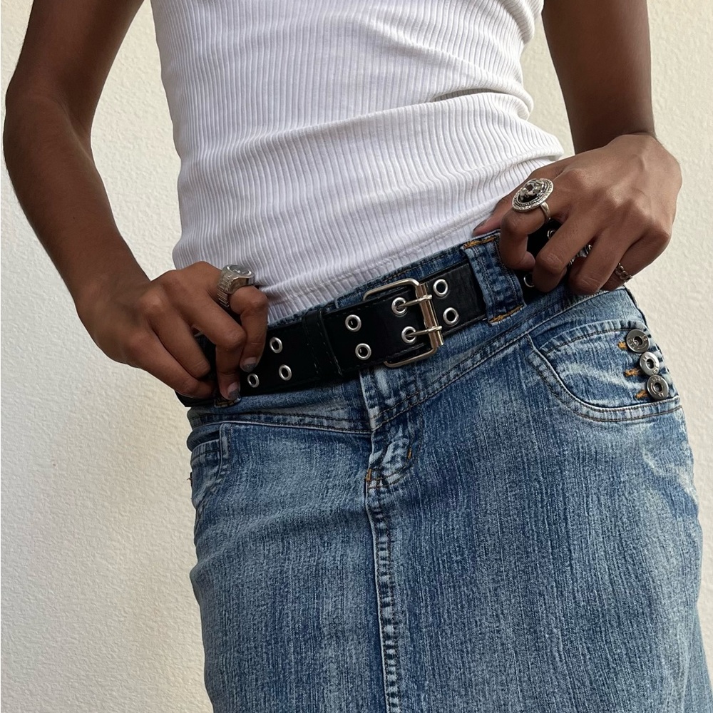 🖤 double studded chunky black grommet eyelet belt